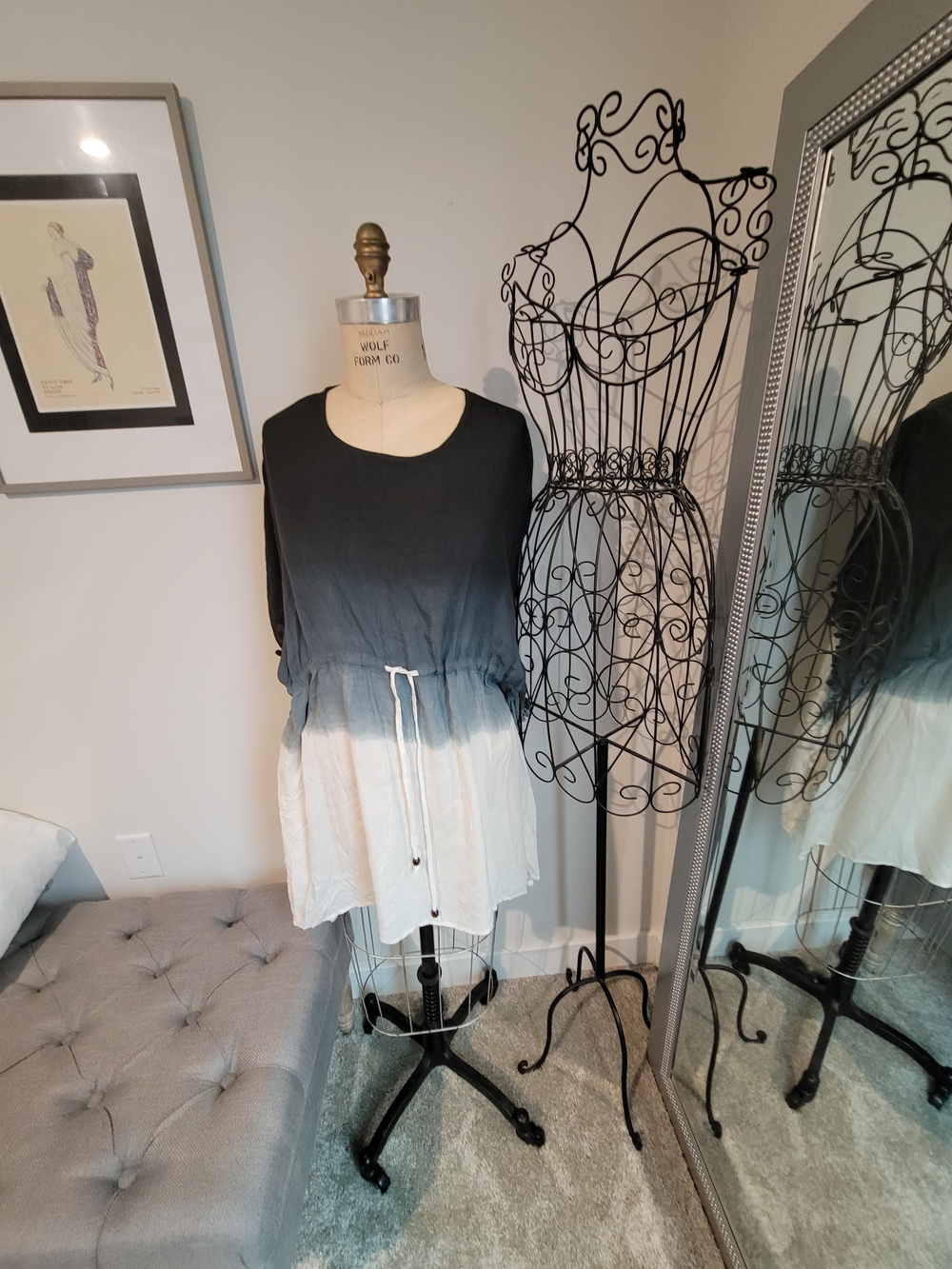 Ombre Black-to-Cream Drawstring Swim Coverup